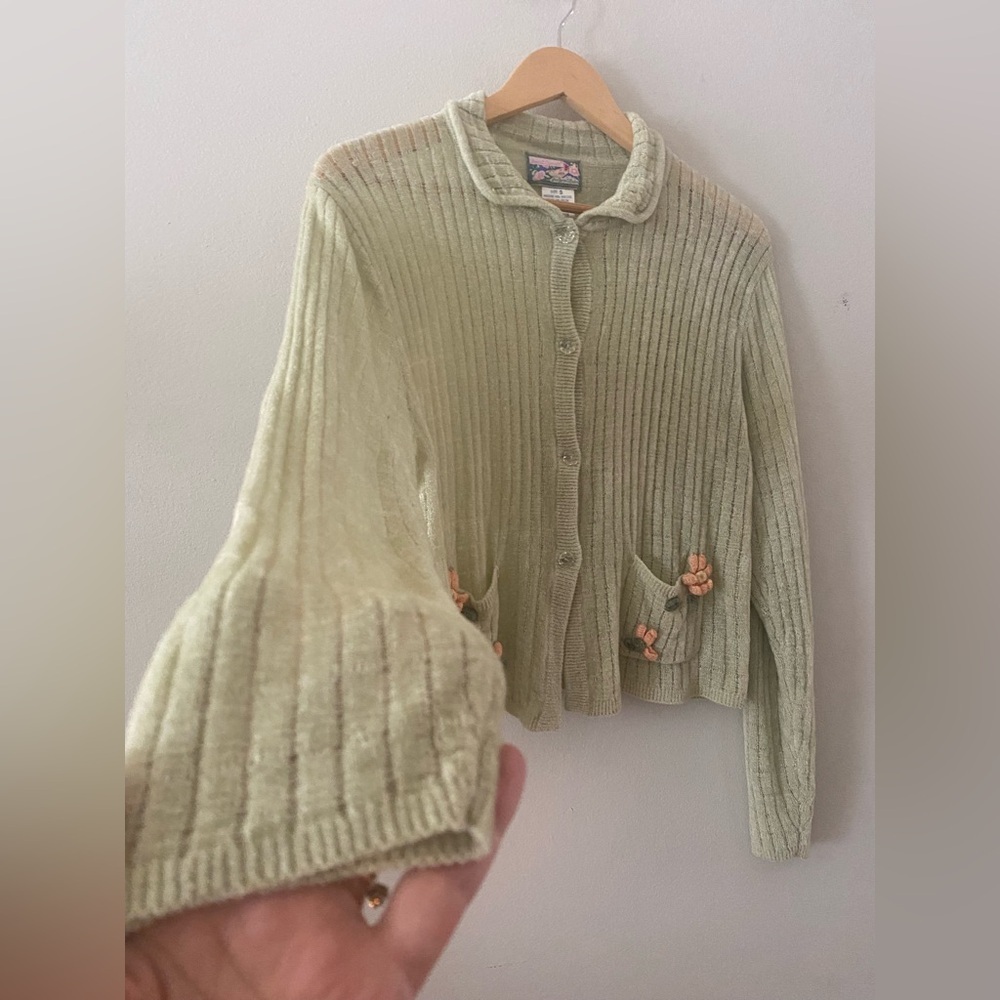 April Cornell green Cardigan floral floret buttons size S pristine condition - Picture 4 of 13